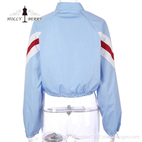 Zip Short Polyester Midriff-Baring Crewneck Women Leisure Sports